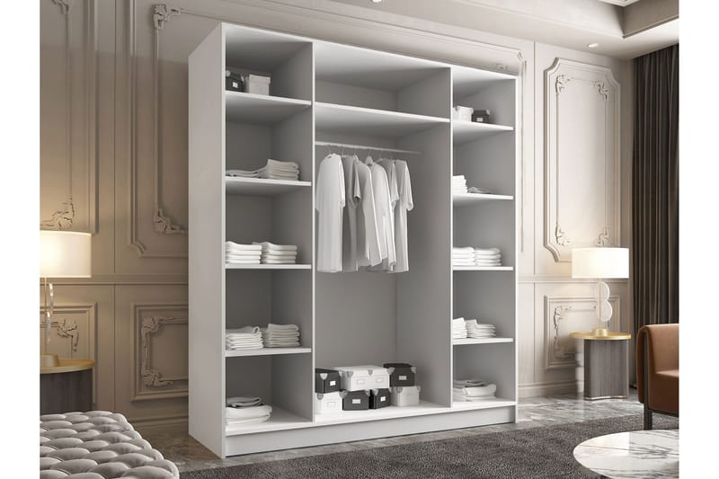 Vadstena Garderob med Spegel 200 cm - Vit/Svart - Förvaring - Kl ädförvaring - Garderob & garderobssystem