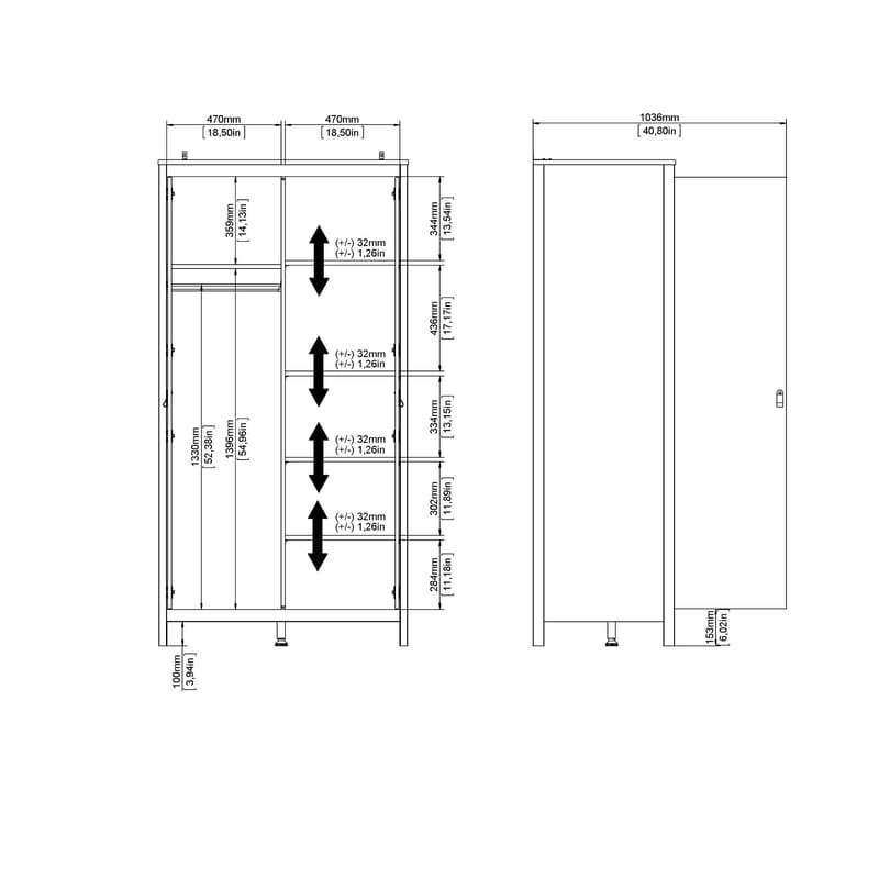 Vallvidera Garderob med 2 dörrar 102x199 cm - Förvaring - Klädförvaring - Garderob & garderobssystem - Klädskåp & fristående garderob