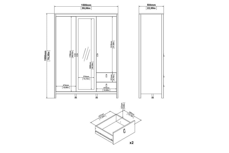 Vallvidera Garderob med Spegel 150x199 cm - Beige - Förvaring - Klädförvaring - Garderob & garderobssystem