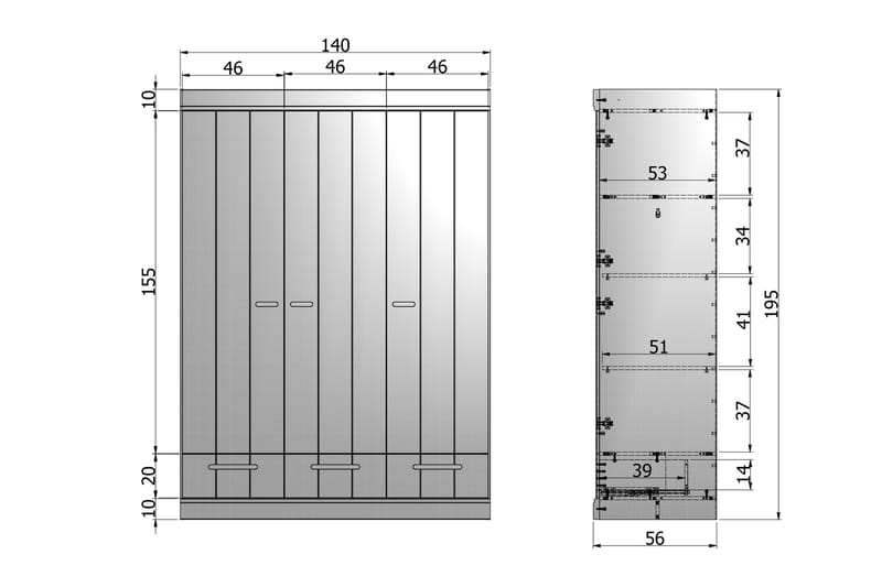 Varius Garderob 140 cm 3 Dörrar 3 Lådor - Vit Tall - Garderob & garderobssystem - Klädskåp & fristående garderob