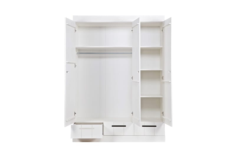 Varius Garderob 140 cm 3 Dörrar 3 Lådor - Vit Tall - Förvaring - Klädförvaring - Garderob & garderobssystem