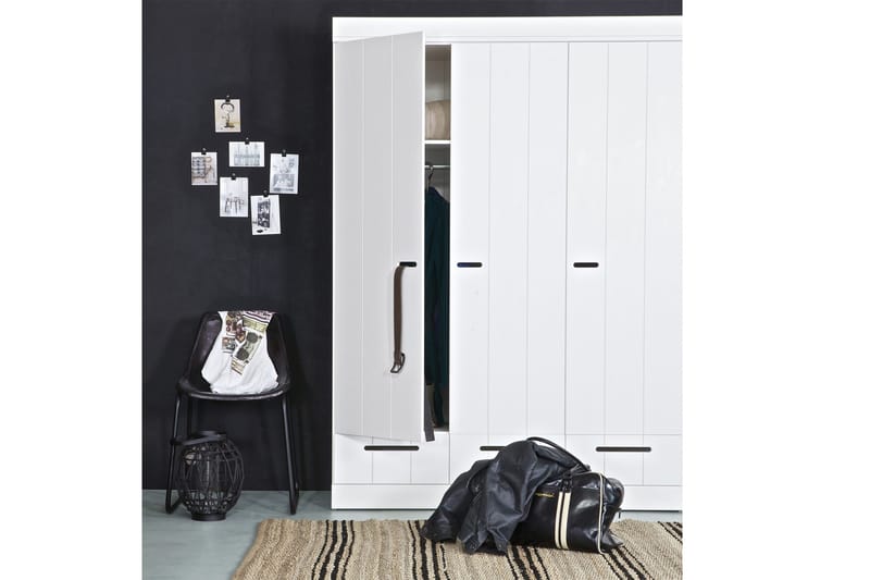 Varius Garderob 140 cm 3 Dörrar 3 Lådor - Vit Tall - Förvaring - Klädförvaring - Garderob & garderobssystem