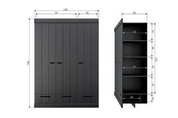 Varius Garderob 140x53 cm 3 Dörrer - Furu/Svart - Förvaring - Klädförvaring - Garderob & garderobssystem