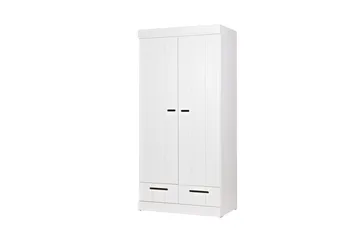 Varius Garderob 195 cm 2 Dörrar 2 Lådor - Vit Tall - Förvaring - Klädförvaring - Garderob & garderobssystem