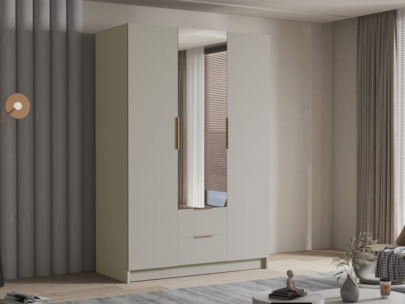 Varros Garderob med Spegel 150x216 cm - Beige - Förvaring - Klädförvaring - Garderob & garderobssystem