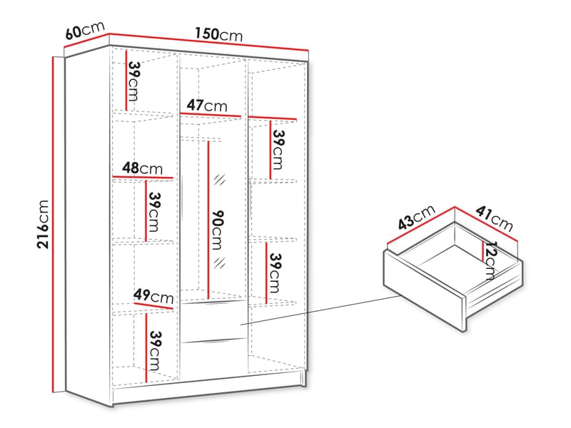 Varros Garderob med Spegel 150x216 cm - Beige - Förvaring - Klädförvaring - Garderob & garderobssystem