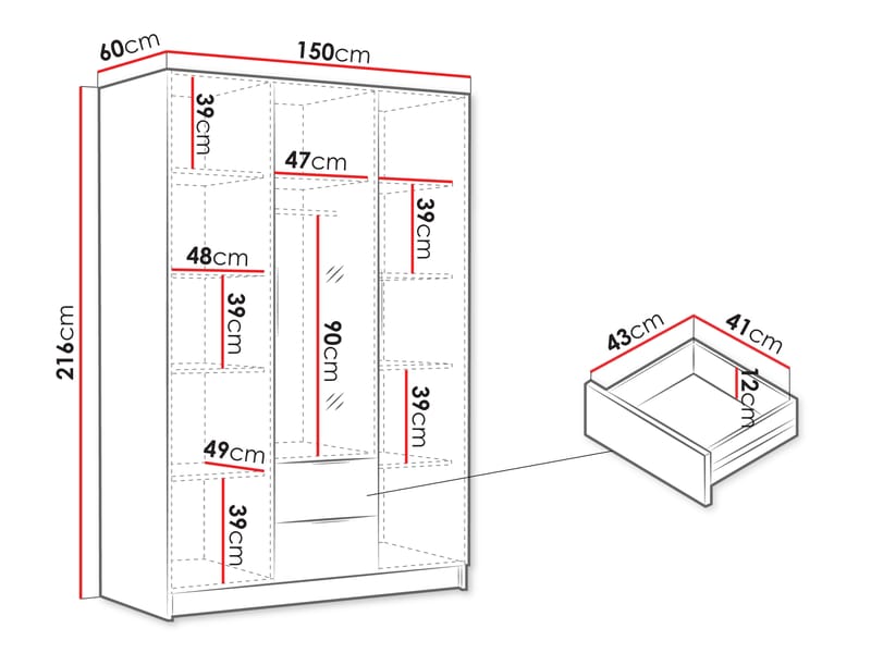 Varros Garderob med Spegel 150x216 cm - Brun - Förvaring - Klädförvaring - Garderob & garderobssystem