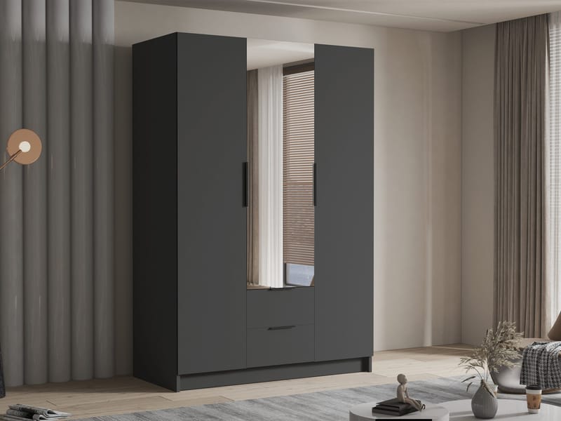 Varros Garderob med Spegel 150x216 cm - Svart - Förvaring - Klädförvaring - Garderob & garderobssystem