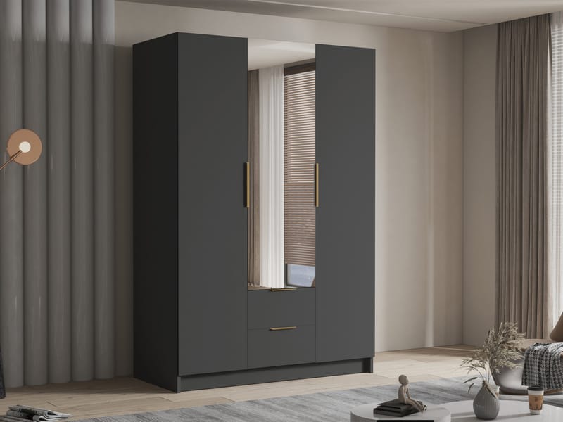 Varros Garderob med Spegel 150x216 cm - Svart - Förvaring - Klädförvaring - Garderob & garderobssystem