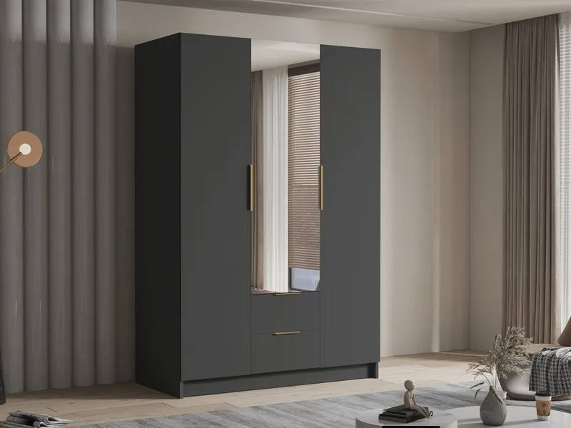 Varros Garderob med Spegel 150x216 cm - Svart - Förvaring - Klädförvaring - Garderob & garderobssystem