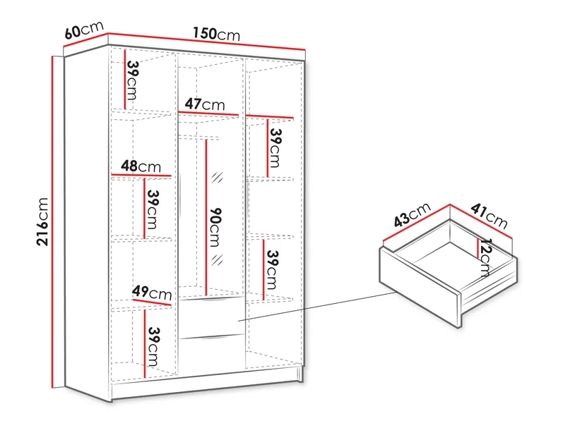 Varros Garderob med Spegel 150x216 cm - Vit - Förvaring - Klädförvaring - Garderob & garderobssystem