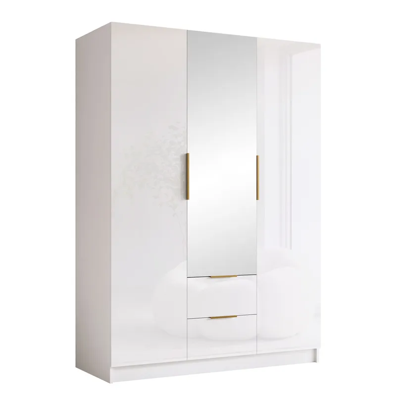 Varros garderob med spegel 150x216 cm, Vit/Guld