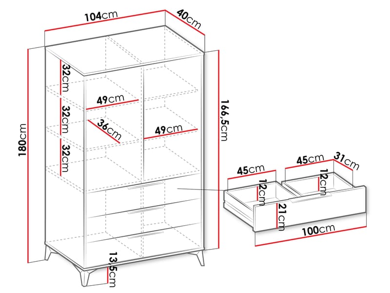 Vemdalen Garderob 104x180 cm - brun - Förvaring - Klädförvaring - Garderob & garderobssystem - Klädskåp & fristående garderob