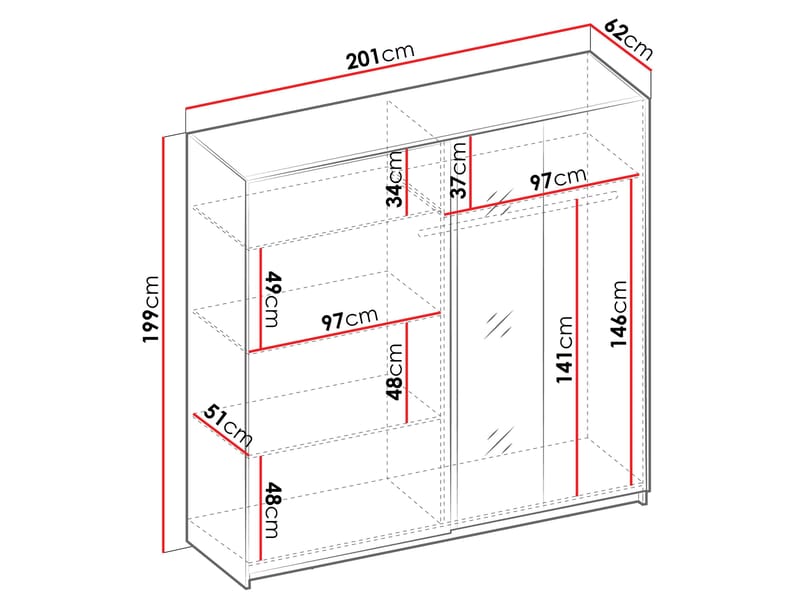 Veylan Garderob med spegel 201x199 cm - svart - Förvaring - Klädförvaring - Garderob & garderobssystem
