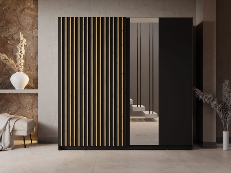 Veylan Garderob med spegel 201x199 cm - svart - Förvaring - Klädförvaring - Garderob & garderobssystem