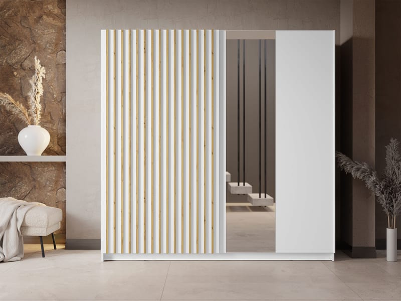 Veylan Garderob med spegel 201x199 cm - vit - Förvaring - Klädförvaring - Garderob & garderobssystem