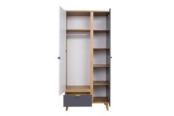 Vintra Garderob 90 cm - Vit/Grå/Gyllene Ek - Förvaring - Klädförvaring - Garderob & garderobssystem