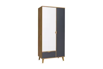 Vintra Garderob 90 cm - Vit/Grå/Gyllene Ek - Förvaring - Klädförvaring - Garderob & garderobssystem