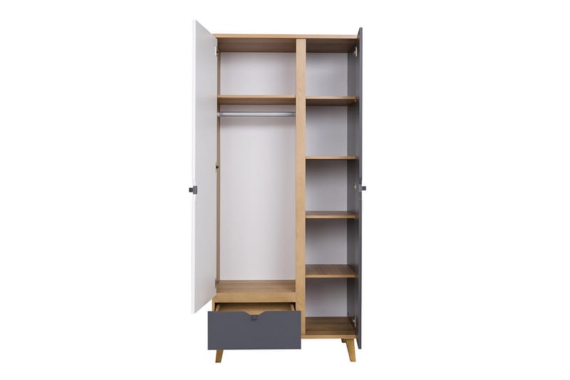 Vintra Garderob 90 cm - Vit/Grå/Gyllene Ek - Förvaring - Klädförvaring - Garderob & garderobssystem