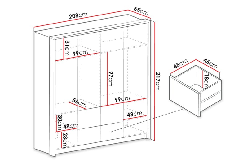 Wedena Garderob 208 cm - Grå - Förvaring - Klädförvaring - Garderob & garderobssystem