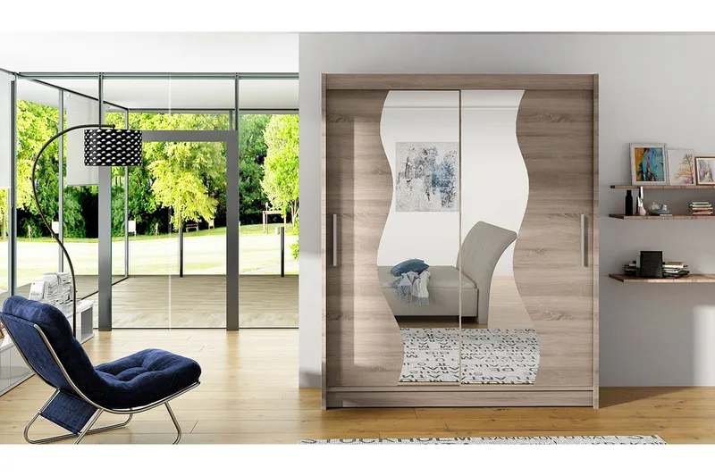 West Garderob 150x58x200 cm LED-belysning - Beige - Förvaring - Klädförvaring - Garderob & garderobssystem