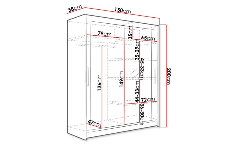 Westa Garderob 150 cm i Trä med Glasdörr - Beige - Förvaring - Klädförvaring - Garderob & garderobssystem