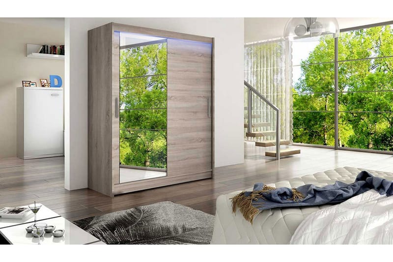 Westa Garderob 150 cm i Trä med Glasdörr - Beige - Förvaring - Klädförvaring - Garderob & garderobssystem