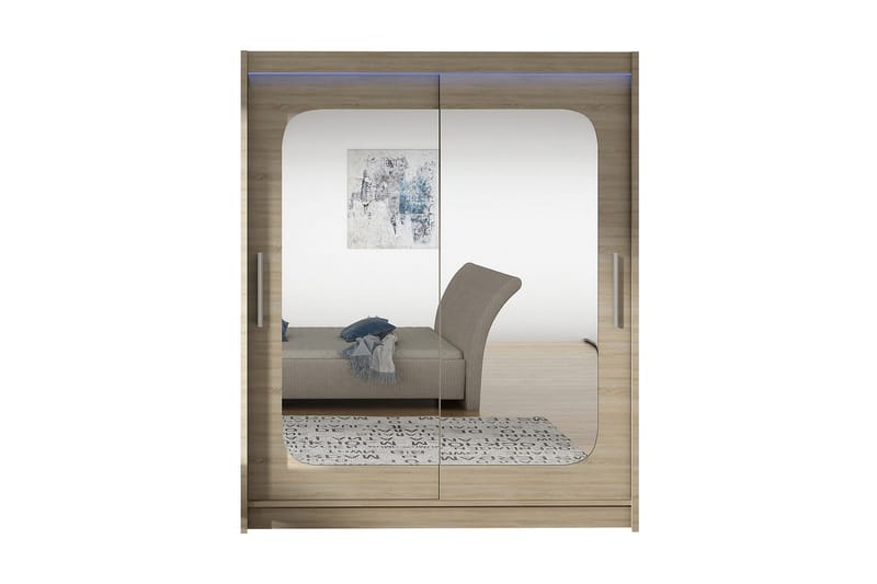 Westa Garderob 150x58x200 cm LED-belysning - Beige/Grå - Förvaring - Klädförvaring - Garderob & garderobssystem