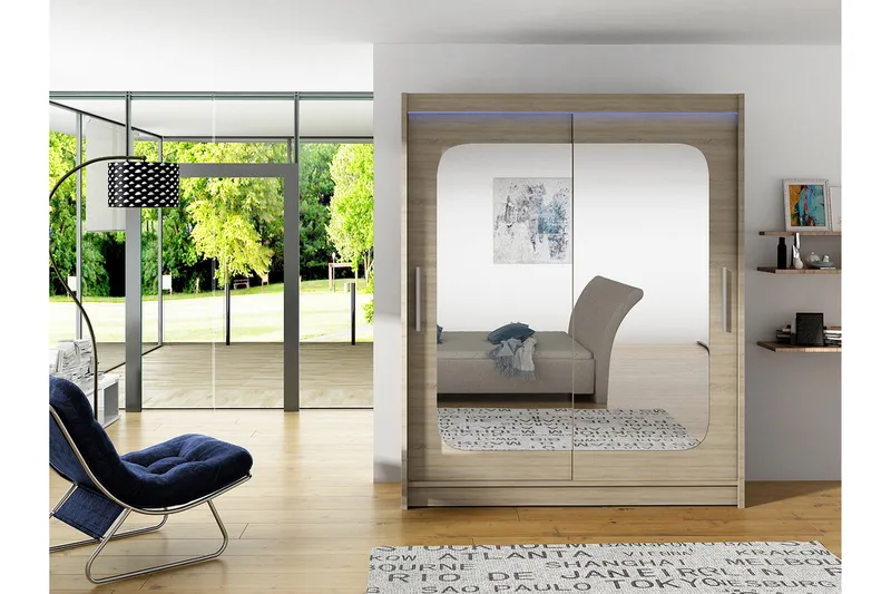 Westa Garderob 150x58x200 cm LED-belysning - Beige/Grå - Förvaring - Klädförvaring - Garderob & garderobssystem - Klädskåp & fristående garderob