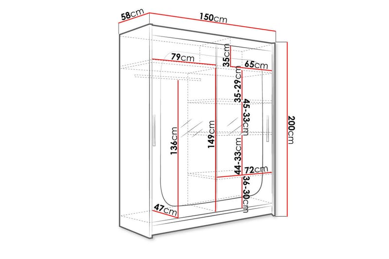 Westa Garderob 150x58x200 cm LED-belysning - Vit - Garderob & garderobssystem - Klädskåp & fristående garderob