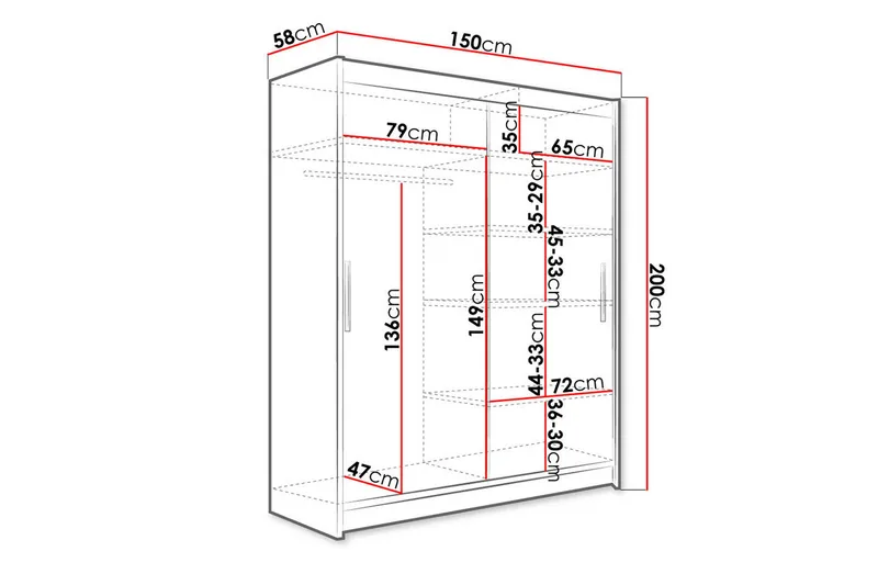 Westa Garderob 150x58x200 cm - Vit - Förvaring - Klädförvaring - Garderob & garderobssystem - Klädskåp & fristående garderob