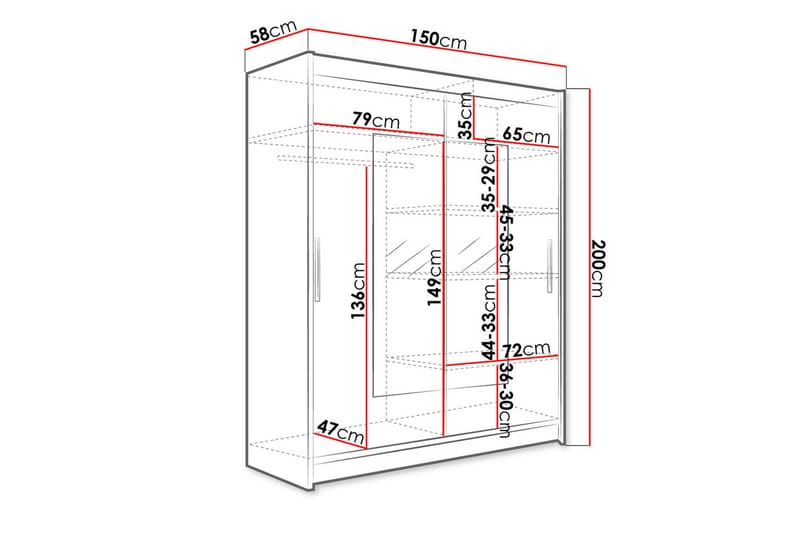 Westa Garderob 150x58x200 cm - Vit - Förvaring - Klädförvaring - Garderob & garderobssystem
