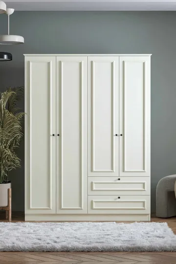 Wonthaggi Garderob 140x182 cm - Vit - Förvaring - Klädförvaring - Garderob & garderobssystem - Klädskåp & fristående garderob