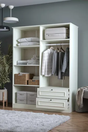 Wonthaggi Garderob 140x182 cm - Vit - Förvaring - Klädförvaring - Garderob & garderobssystem - Klädskåp & fristående garderob