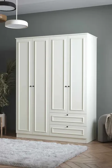 Wonthaggi Garderob 140x182 cm - Vit - Förvaring - Klädförvaring - Garderob & garderobssystem - Klädskåp & fristående garderob
