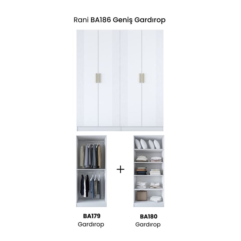 Wonthaggi Garderob 180x210x57,5 cm - Vit - Förvaring - Klädförvaring - Garderob & garderobssystem - Klädskåp & fristående garderob