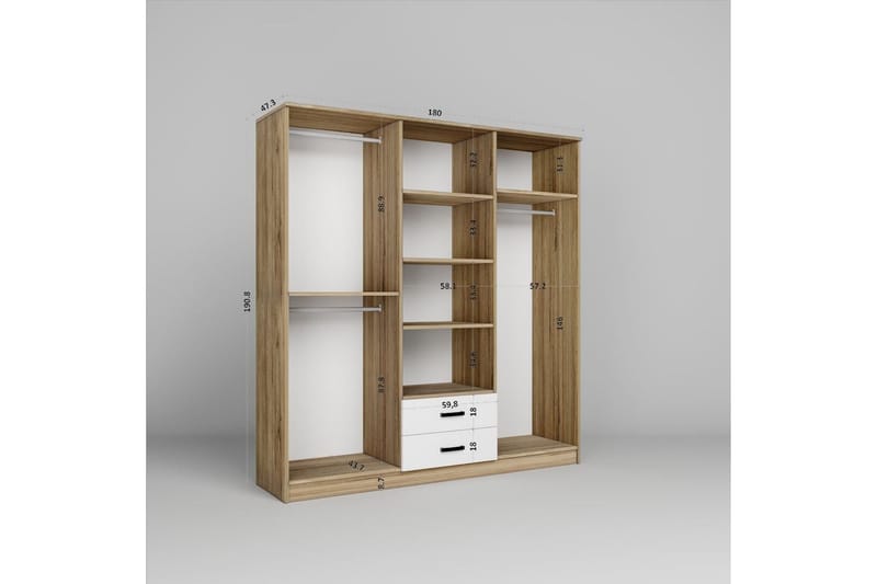 Yaman Garderobsskåp 180x190 cm - Valnöt - Förvaring - Klädförvaring - Garderob & garderobssystem - Klädskåp & fristående garderob