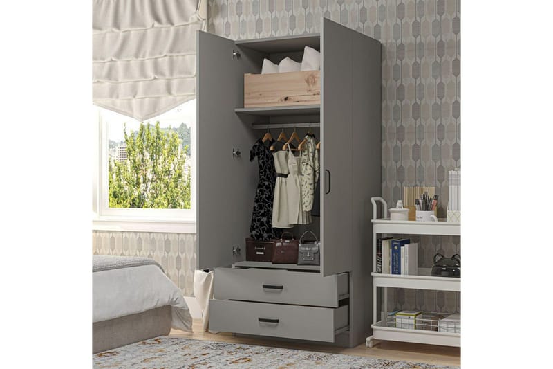 Yaman Garderobsskåp 80x182 cm - Grå - Förvaring - Klädförvaring - Garderob & garderobssystem - Klädskåp & fristående garderob