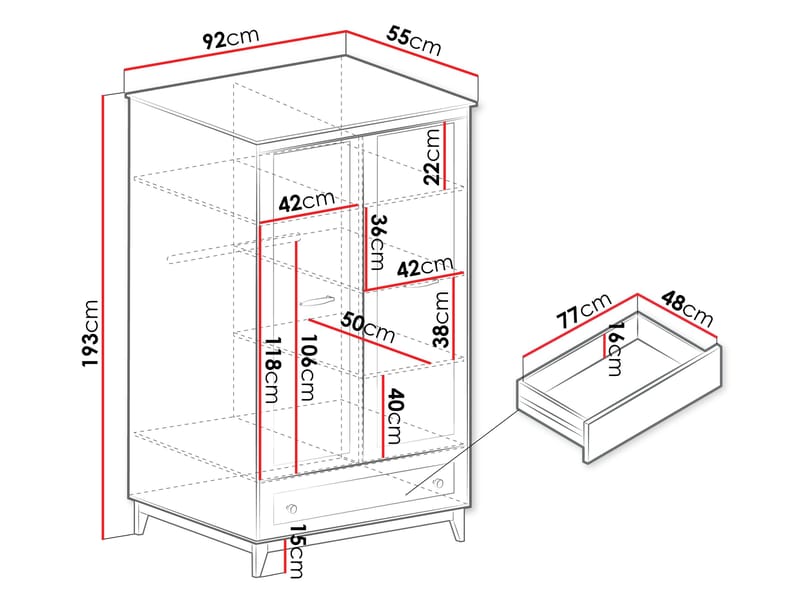 Zeylor Garderob 193 cm - Förvaring - Klädförvaring - Garderob & garderobssystem