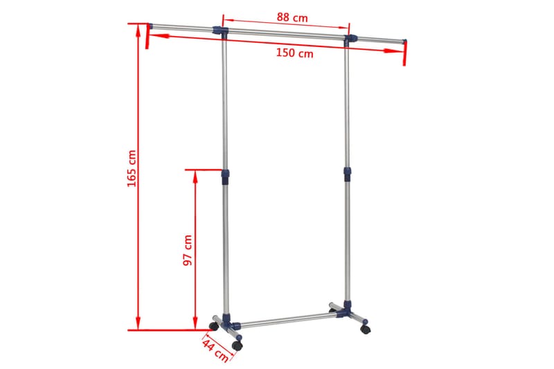 Justerbar klädhängare rostfritt stål 165x44x150 cm silver - Silver - Klädhängare vägg - Klädhängare - Kroklist & Klädkrokar