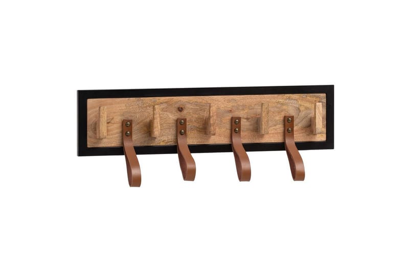 Kapprum Wohnling Väggmonterad klädhängare i massivt mangoträ 5 krokar i massivt trä 4 loopar i äkta läder, undefined