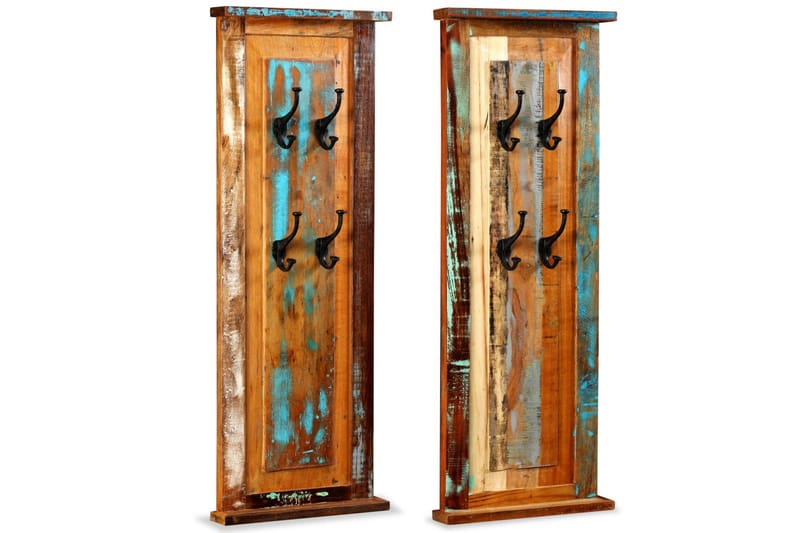 Klädhängare 2 st återvunnet massivt trä 38x100 cm - Flerfärgad - Förvaring - Klädförvaring - Klädhängare - Klädhängare vägg