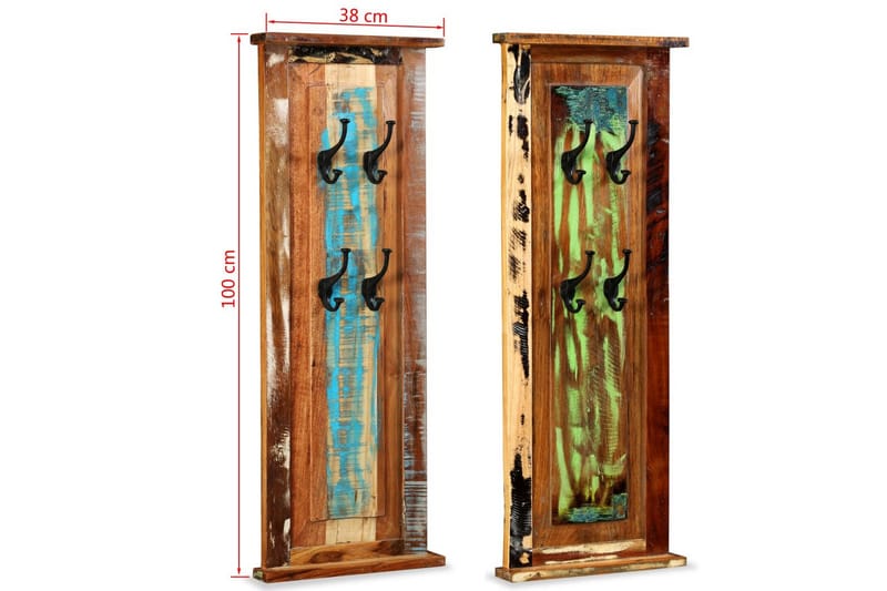Klädhängare 2 st återvunnet massivt trä 38x100 cm - Flerfärgad - Förvaring - Klädförvaring - Klädhängare - Klädhängare vägg