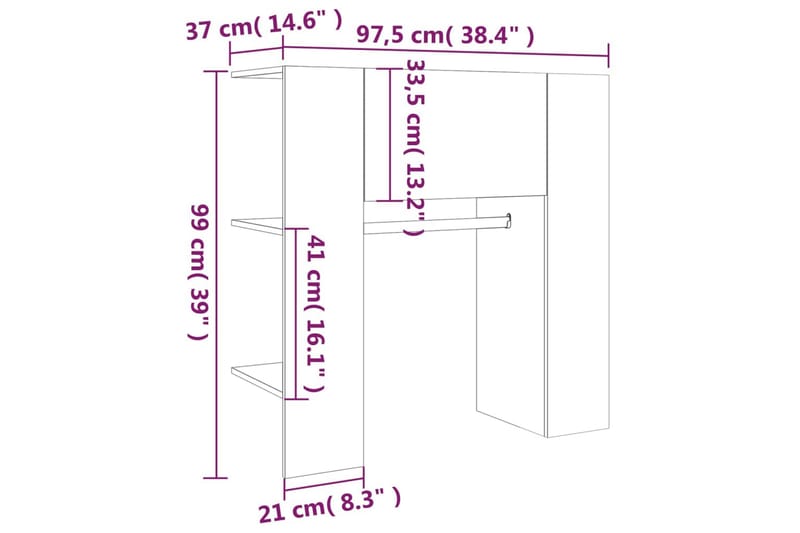 beBasic Hallskåp betonggrå 97,5x37x99 cm konstruerat trä - Grey - Klädställning - Vädringsställ - Klädhängare