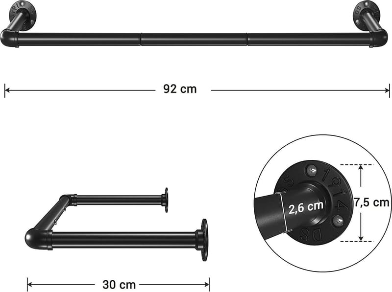 Klädstång Vägg-/Takmonterad 92 cm - Svart - Förvaring - Klädförvaring - Garderob & garderobssystem - Garderobsinredning - Klädstång