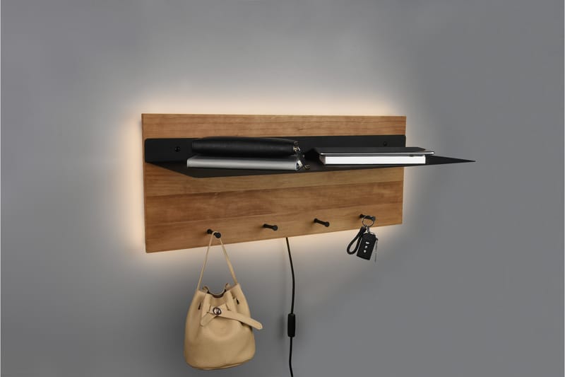 Samantha Klädhängare LED-belyst med hylla 75x30 cm Trä/Svart - Trä/Svart - Förvaring - Klädförvaring - Klädhängare