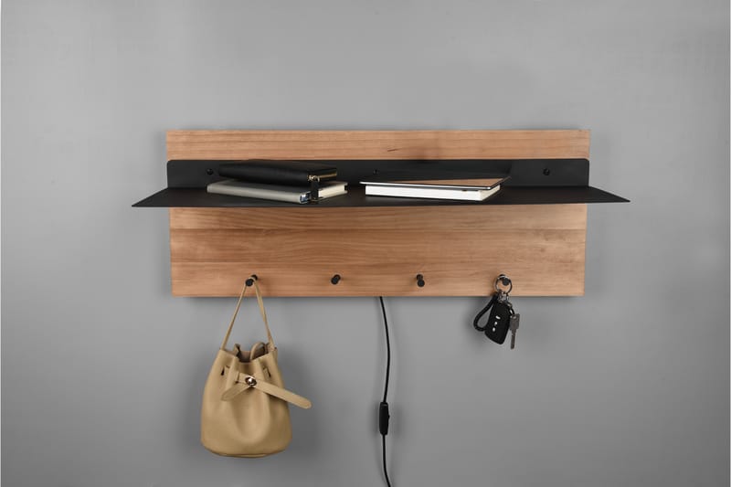 Samantha Klädhängare LED-belyst med hylla 75x30 cm Trä/Svart - Trä/Svart - Förvaring - Klädförvaring - Klädhängare