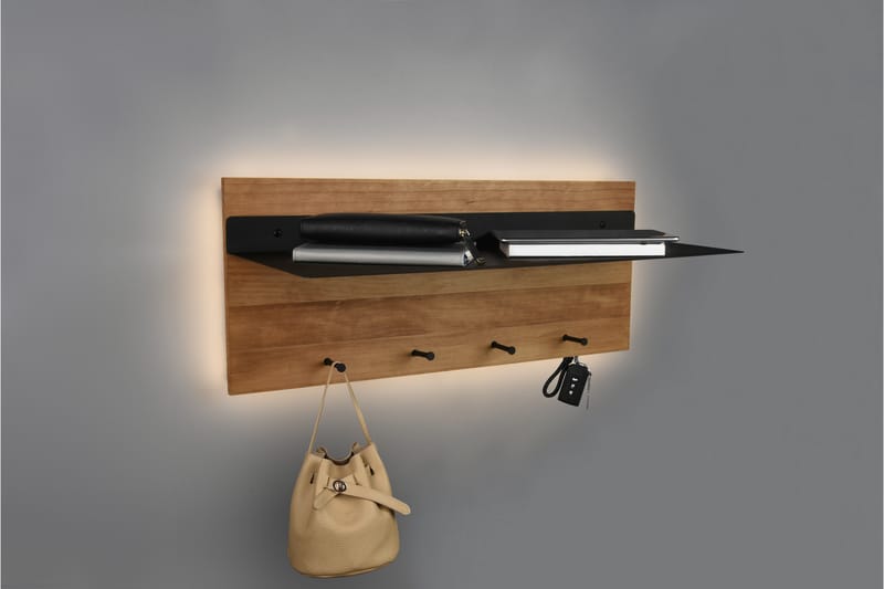Samantha Klädhängare LED-belyst med hylla 75x30 cm Trä/Svart - Trä/Svart - Förvaring - Klädförvaring - Klädhängare