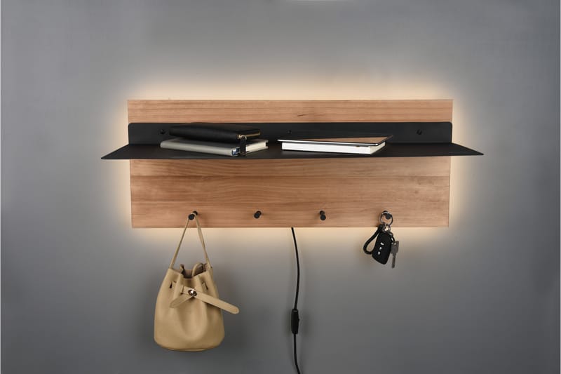 Samantha Klädhängare LED-belyst med hylla 75x30 cm Trä/Svart - Trä/Svart - Förvaring - Klädförvaring - Klädhängare