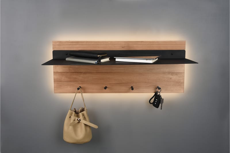 Samantha Klädhängare LED-belyst med hylla 75x30 cm Trä/Svart - Trä/Svart - Förvaring - Klädförvaring - Klädhängare